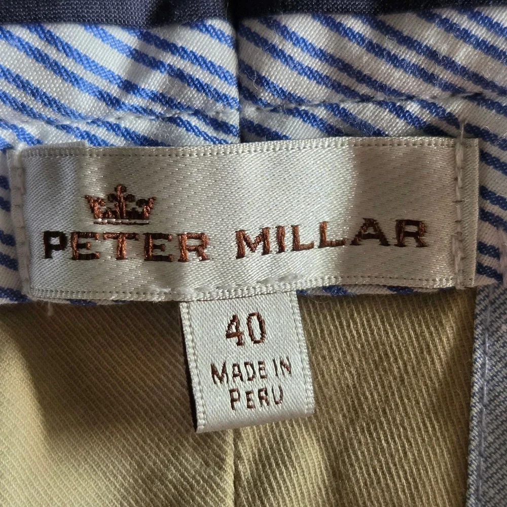 Peter Millar Mens Khaki Chino Shorts Size 40 Flat Front Tan Cotton Twill Golf